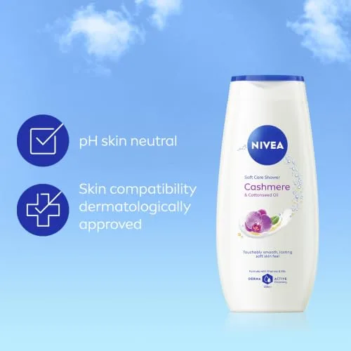 NIVEA ▫️ Gel de banho com óleo de caxemira e algodão (250 ml), gel de banho com vitamina C, E e óleos preciosos, protege a pele contra o ressecamento e deixa-a suave 6