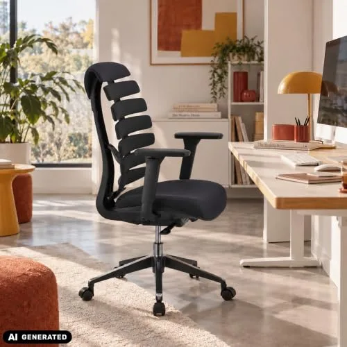 hjh OFFICE ▫️ Cadeira de escritório Cadeira giratória Ergo Line II Tecido Encosto ergonómico com braços ajustáveis Preto 2