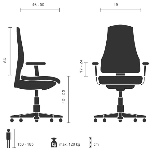 hjh OFFICE ▫️ Cadeira de escritório Cadeira giratória Ergo Line II Tecido Encosto ergonómico com braços ajustáveis Preto 3
