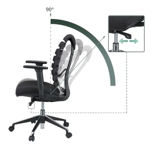 hjh OFFICE ▫️ Cadeira de escritório Cadeira giratória Ergo Line II Tecido Encosto ergonómico com braços ajustáveis Preto 4