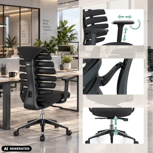 hjh OFFICE ▫️ Cadeira de escritório Cadeira giratória Ergo Line II Tecido Encosto ergonómico com braços ajustáveis Preto 5