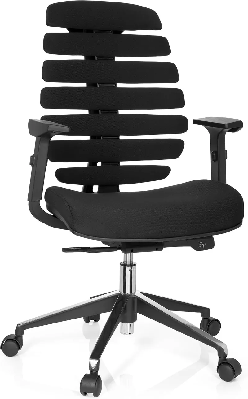 hjh OFFICE ▫️ Cadeira de escritório Cadeira giratória Ergo Line II Tecido Encosto ergonómico com braços ajustáveis Preto