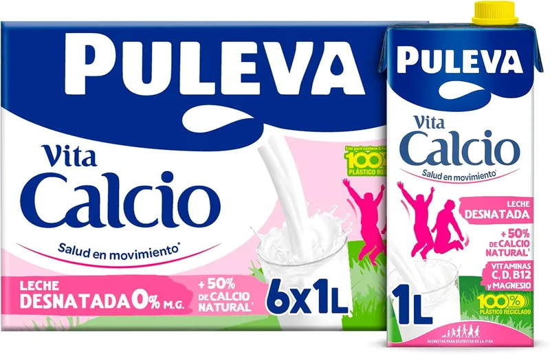 Puleva ▫️ Leite desnatado com cálcio - Embalagem 6 x 1Lt