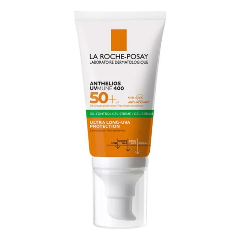 La Roche-Posay ▫️ Gel-Creme, Proteção Solar FPS 50+, Resistente à Água, ao Suor e à Areia, Efeito Matificante, Fórmula com Mexoryl 400, Anthelios UV-MUNE 400 Oil Control, 50 ml