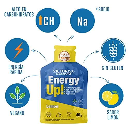 VICTORY ENDURANCE ▫️ Energy Up Gel com cafeína, sabor a limão e extra de sódio, energia imediata, 40 g, embalagem de 24 2