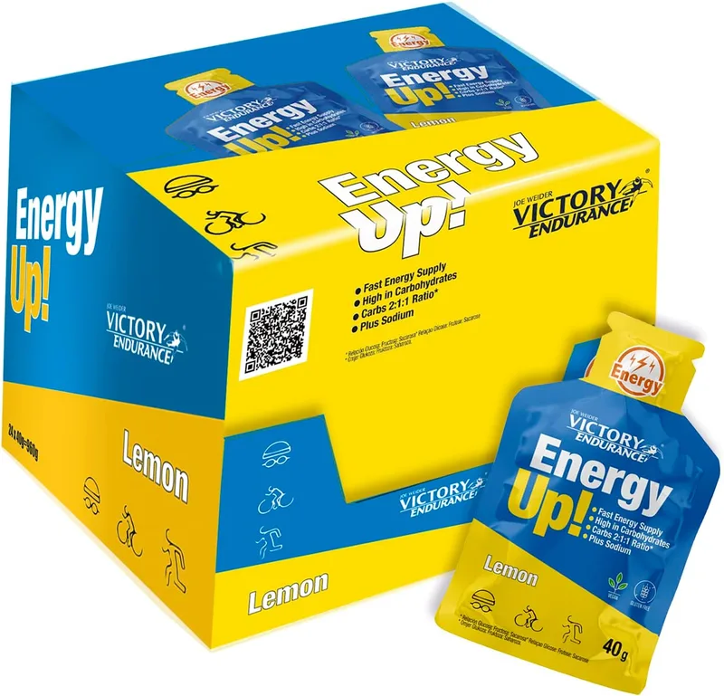 VICTORY ENDURANCE ▫️ Energy Up Gel com cafeína, sabor a limão e extra de sódio, energia imediata, 40 g, embalagem de 24