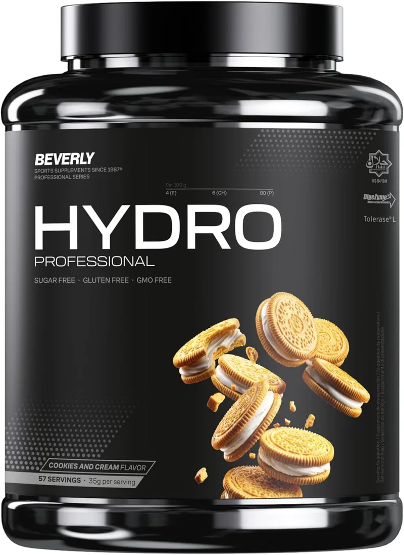 Beverly Nutrition ▫️ Beverly HYDRO PROTEIN - Proteína hidrolisada de soro de leite com Digezyme e Tolerase L - 2 kg - 55 doses - Excelente digestibilidade - Aumento da massa muscular (2 kg, Cookies & Cream)