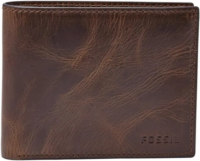 Fossil ▫️ Carteira Derrick para homem, carteira em pele castanha escura 11,43 cm C x 1,9 cm L x 8,89 cm A ML3681201