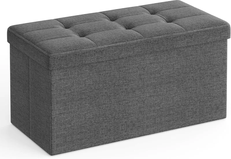 SONGMICS ▫️ Pufe de Arrumação, Baú de Arrumação Dobrável, 38 x 76 x 38 cm, Banco para Descansar os Pés, Banco em Forma de Cubo, Suporta até 300 kg, para Sala de Estar, Quarto, Entrada, Cinza Ardósia LSF47K