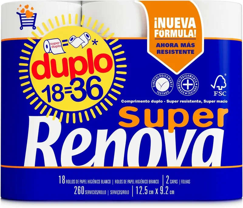 RENOVA ▫️ Papel Higiénico Super Duplo, 18=36 rolos, 2 camadas, Extra-suave