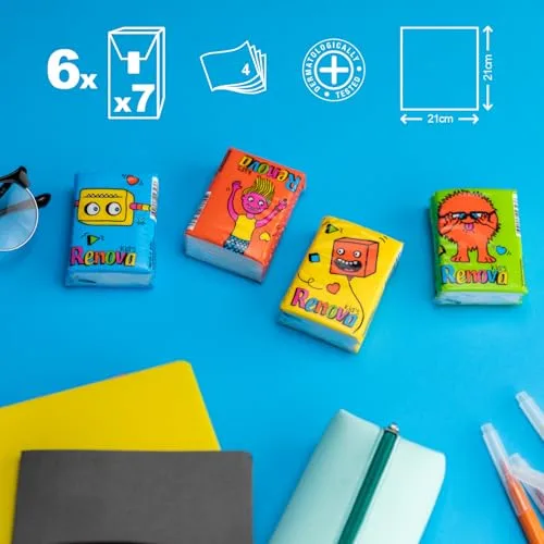 RENOVA ▫️ Lenços de Bolso Kids, 6 pacotes, 4 camadas, extra-suaves 3