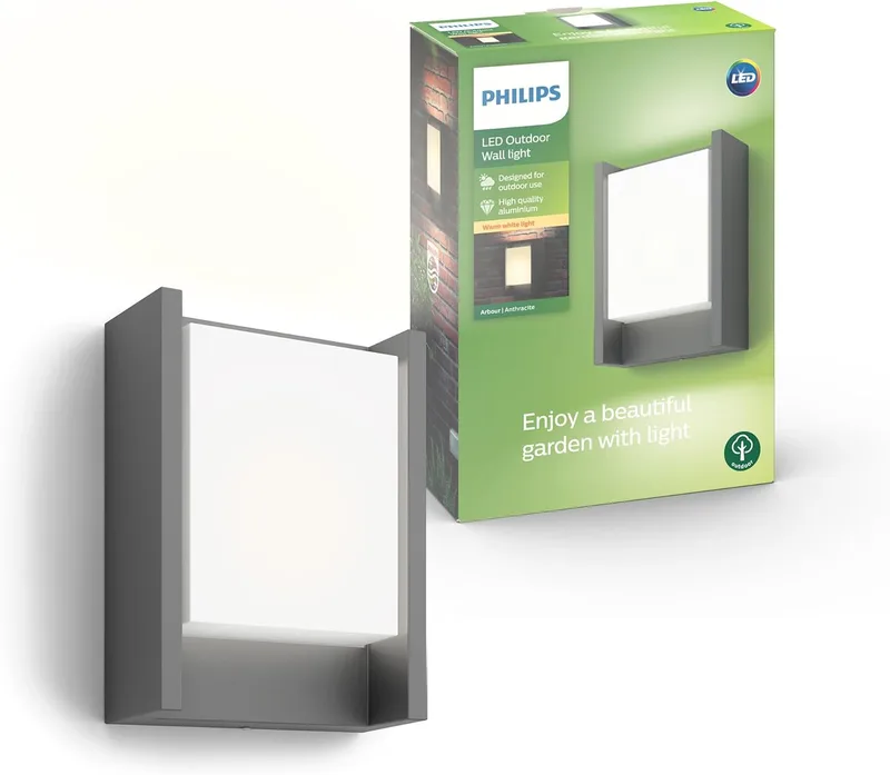 Philips ▫️ myGarden Arbour - Candeeiro de parede, iluminação exterior, LED, 6W, alumínio, luz branca quente, IP44, antracite