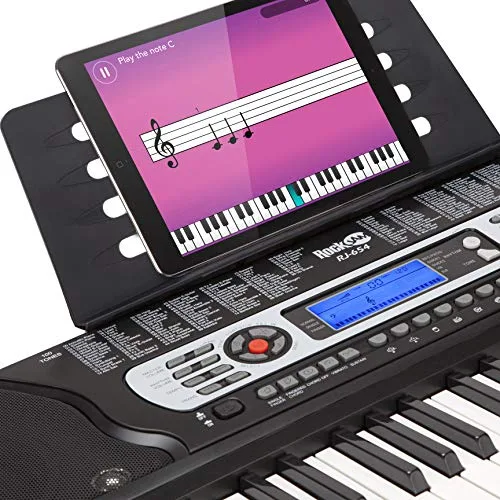 RockJam ▫️ Teclado digital portátil RJ654 de 54 teclas com suporte para computador e ecrã LCD interativo 5