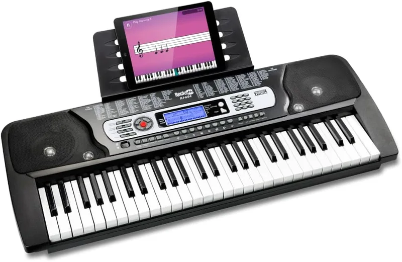 RockJam ▫️ Teclado digital portátil RJ654 de 54 teclas com suporte para computador e ecrã LCD interativo