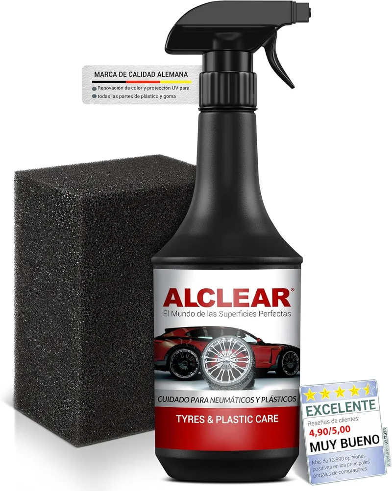 ALCLEAR ▫️ 721RK - produto para o cuidado de pneus e plásticos, cuidado de borrachas, acabamento acetinado, 1 000 ml, com esponja de aplicação, preto