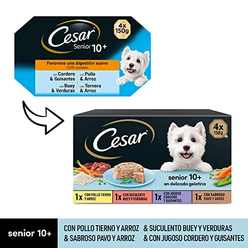 Cesar ▫️ Comida Húmida para Cães Seniores, Seleção de Carnes Mistas, Multipack (Embalagem de 6 x 4 potes de 150 g) 7