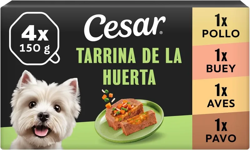 Cesar ▫️ Comida Húmida para Cães, Receitas da Horta em Patê e Gelatina, Multipack (Embalagem de 6 x 4 potes de 150 g)
