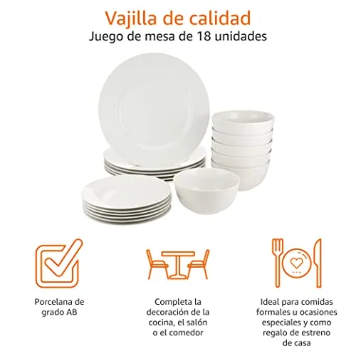 Amazon Basics ▫️ Conjunto de louça para 6 pessoas (18 peças), Branco 2