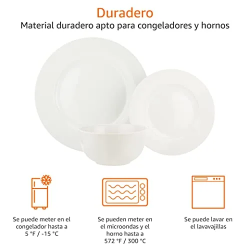 Amazon Basics ▫️ Conjunto de louça para 6 pessoas (18 peças), Branco 3