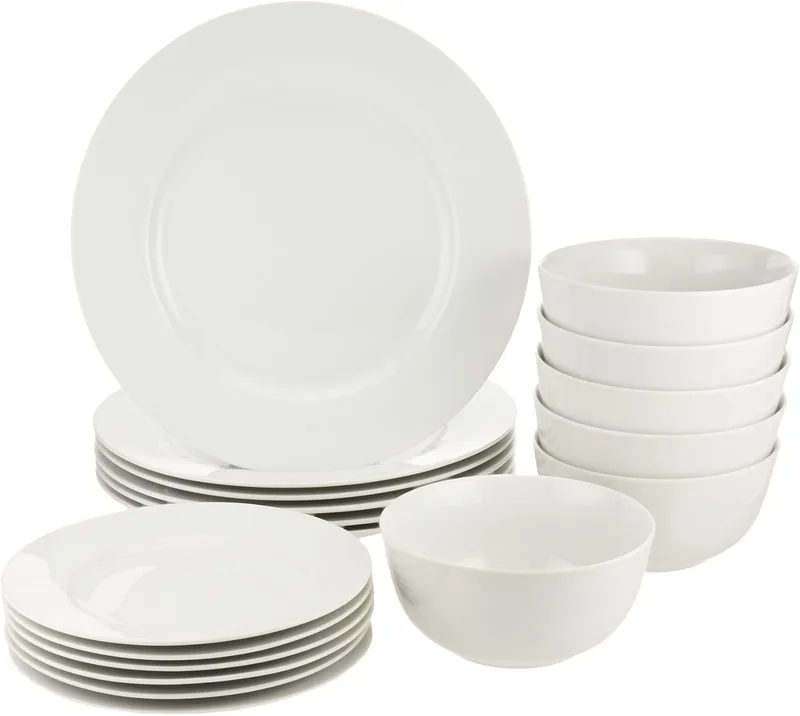Amazon Basics ▫️ Conjunto de louça para 6 pessoas (18 peças), Branco