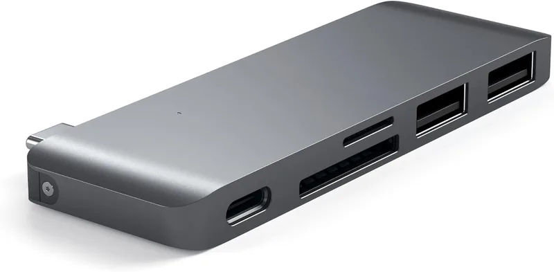SATECHI ▫️ Hub USB-C 5 em 1 Combo, USB-C para dados e carregamento, cinzento espacial | 2 portas USB-A 3.0, leitores Micro/SD, dongle em alumínio, para MacBook Air/Pro/Neo e outros