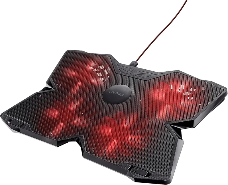 GXTrust ▫️ 278 Yozu Base de arrefecimento para portáteis de jogos de 17,3", iluminação vermelha, 4 ventoinhas, suporte para portátil, altura ajustável, alimentação por USB - Preto