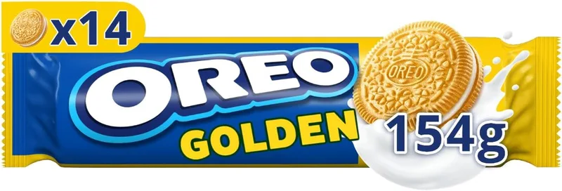Oreo ▫️ Golden com sabor a baunilha – Bolachas recheadas – Embalagem de 14 bolachas – 154 g
