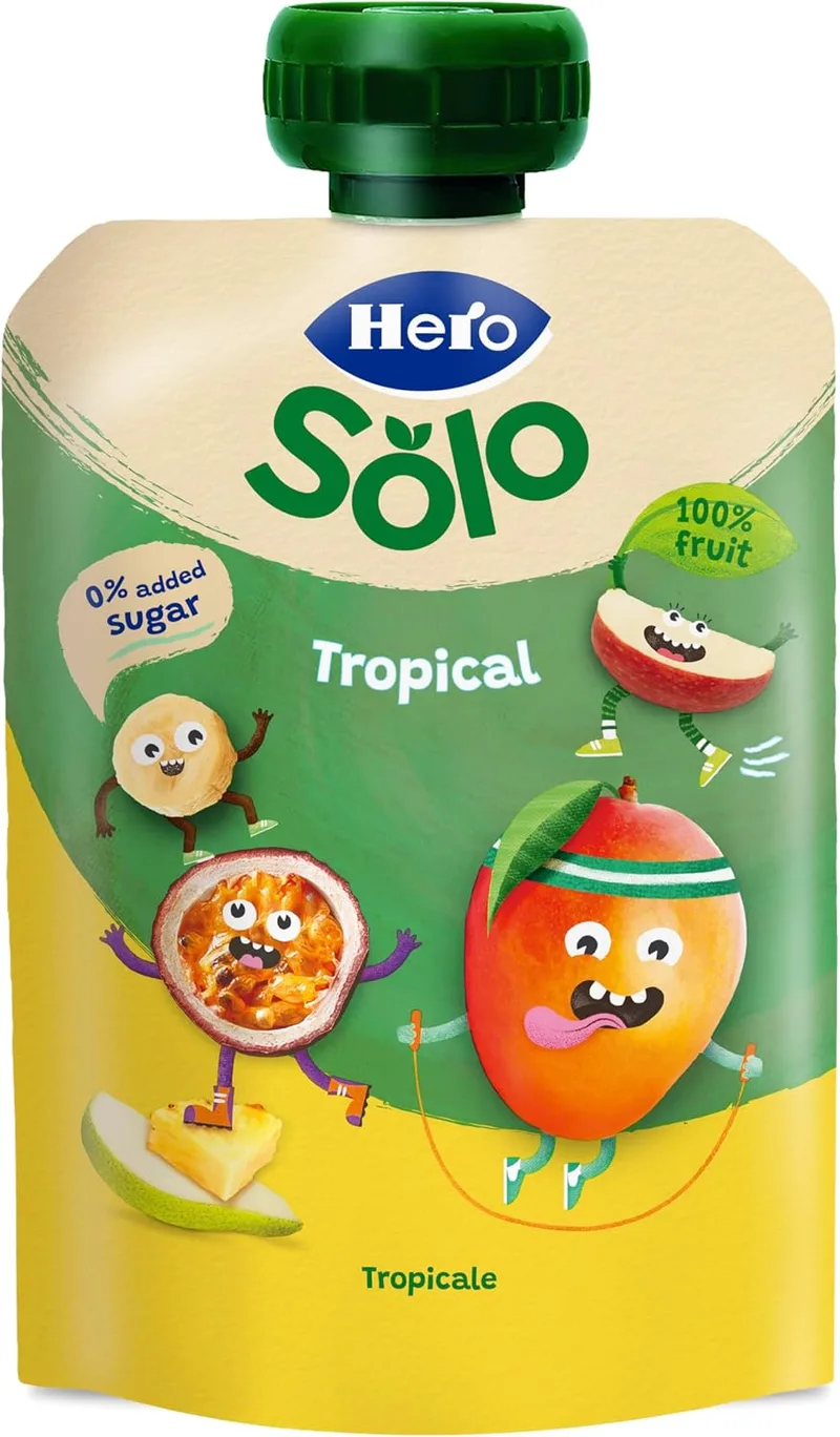 Hero Baby ▫️ Mi Fruta - Saquinhos de fruta com sabor tropical - Para bebés a partir dos 12 meses - 100 g