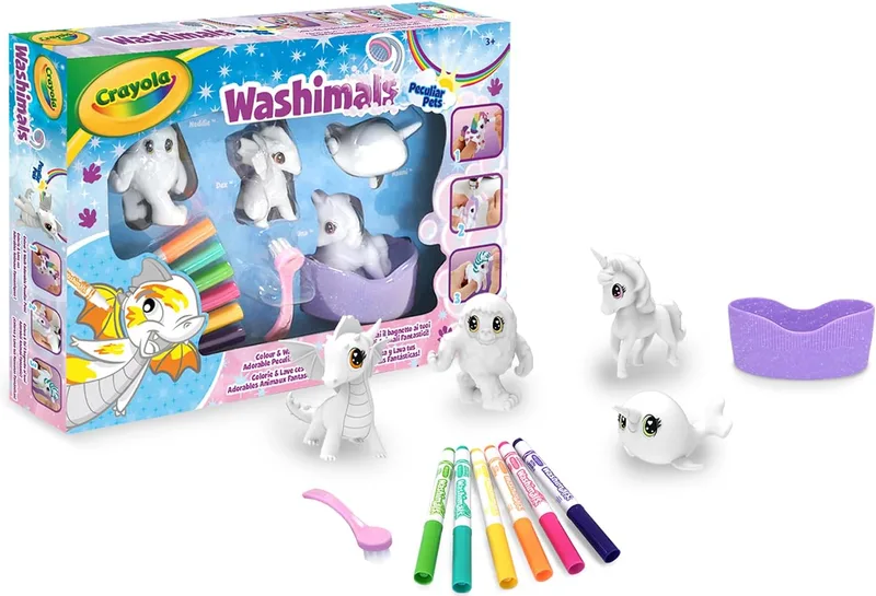 CRAYOLA ▫️ Washimals - Conjunto para Colorir e Lavar, Dragão e Unicórnio, Conjunto de Actividades para Colorir e Lavar com 4 Filhotes com Banheira, ideal para oferta, Idade Recomendada: A partir dos 3 anos