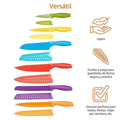 Amazon Basics ▫️ Conjunto de facas coloridas 12 unidades, sortido 4