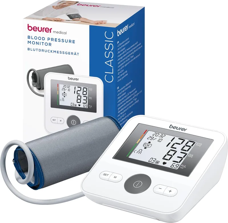 Beurer ▫️ BM 27: Esfigmomanómetro de braço com ajuste da braçadeira, clinicamente validado, braçadeira de 22 a 42 cm, indicador de risco, deteção de arritmias, transferência de dados para o Apple Health