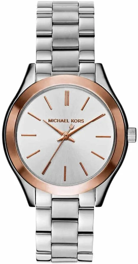Relógio Michael Kors Slim Runway para mulher, 33 mm Movimento de quartzo a três ponteiros com bracelete em aço inoxidável