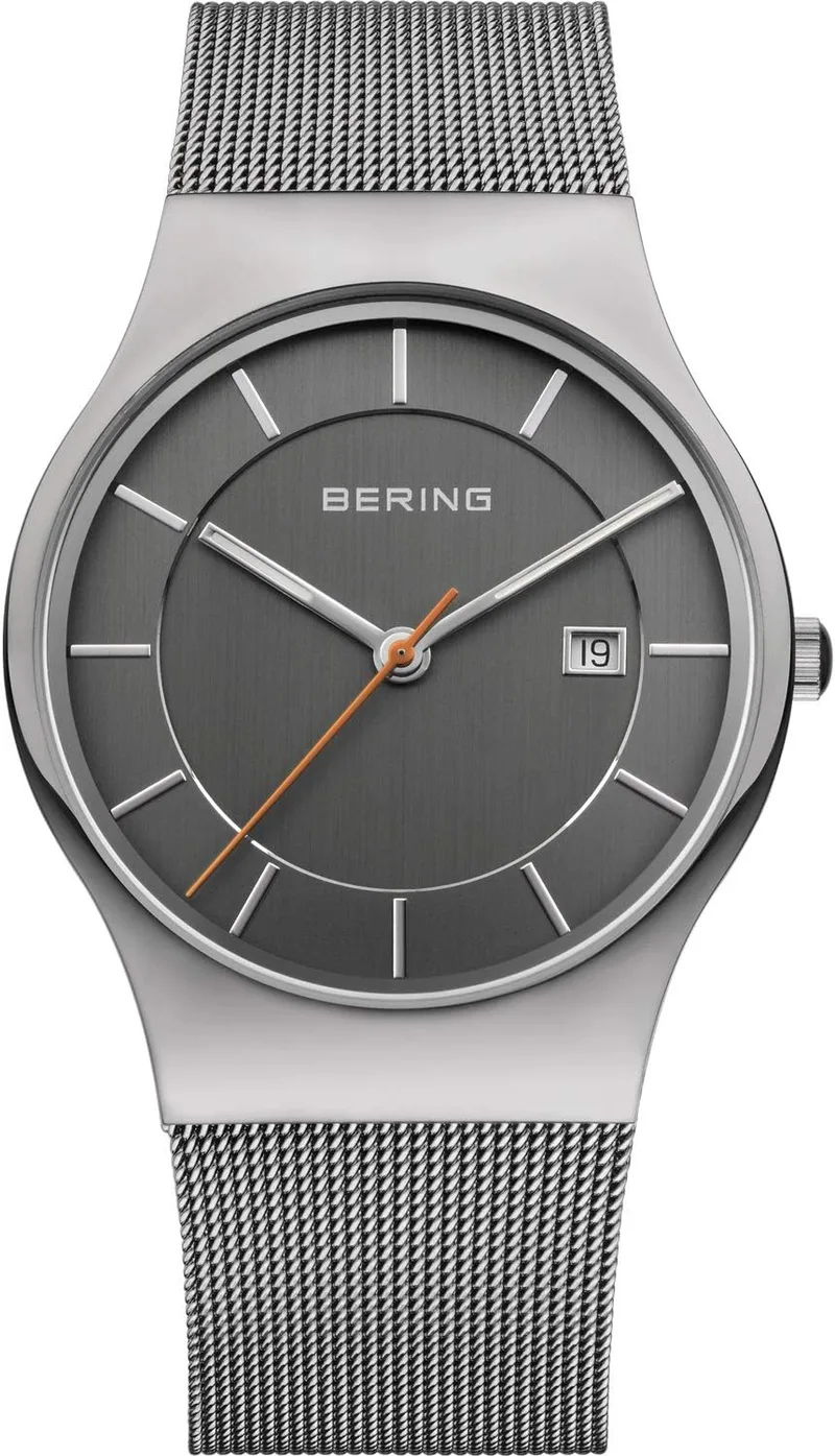 BERING ▫️ Relógio de quartzo para homem 11938 com caixa e mostrador em aço inoxidável de 40 mm, bracelete à milanesa, vidro de safira e resistência à água de 3 ATM