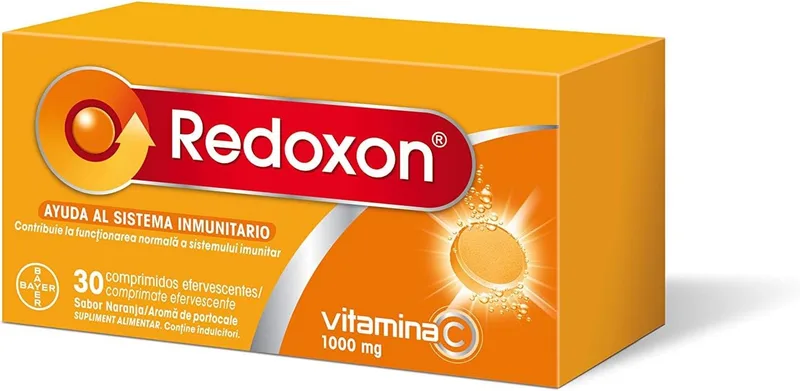 REDOXON ▫️ Vitamina C 1000 mg, Vitamina D, Ajuda ao sistema imunitário e à absorção do ferro, Efeito antioxidante, Sabor a laranja, 30 comprimidos efervescentes