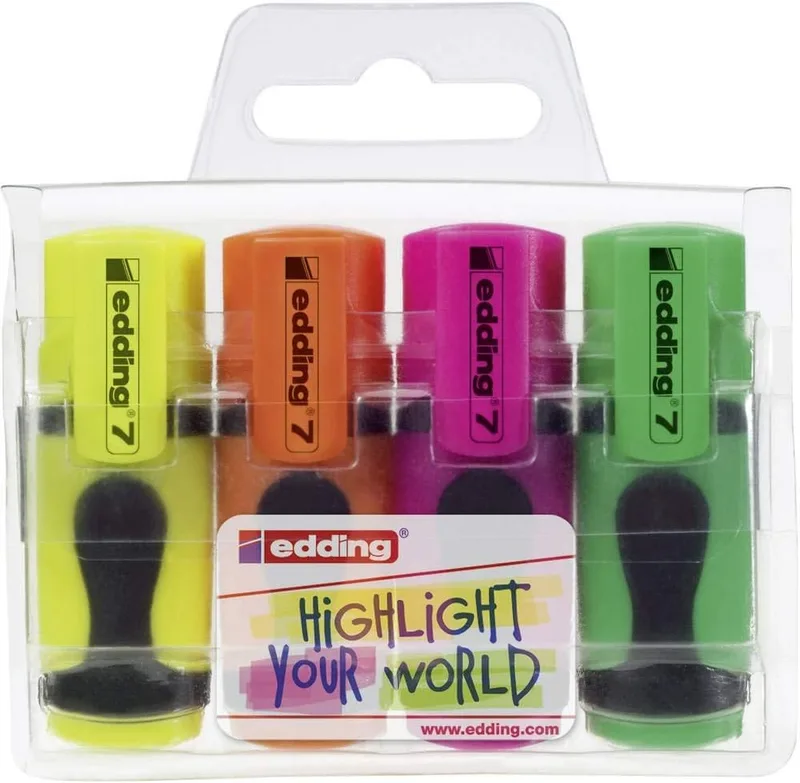 Edding ▫️ 7 mini-marcador fluorescente - cores néon - conjunto de 4 marcadores fluorescentes - ponta biselada de 1-3 mm - em cores modernas - para bullet journal, escola, colégio, universidade ou escritório