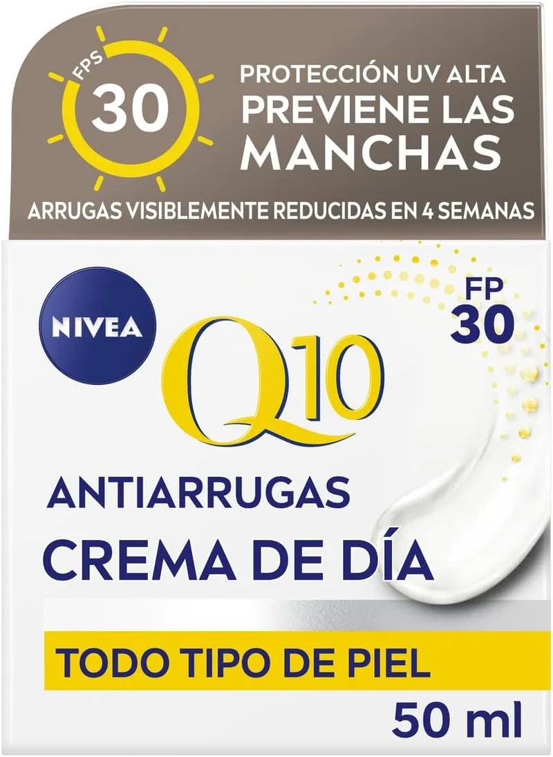 NIVEA ▫️ Q10 Antirrugas - Creme de Dia FPS 30 Extra Firmeza - Hidrata, regenera, reduz e previne as rugas - Q10 puro, creatina e ácido hialurónico - Previne as manchas - Para todos os tipos de pele - 50 ml