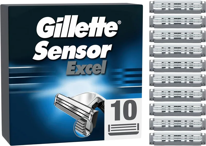 Gillette ▫️ Sensor Excel Men's Razor Blades, embalagem com 10 recargas para lâminas de barbear