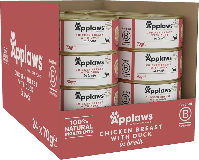 Applaws ▫️ 1025CE-A Ração húmida 100% natural para gatos, frango com pato em lata, 70 g (embalagem de 24)