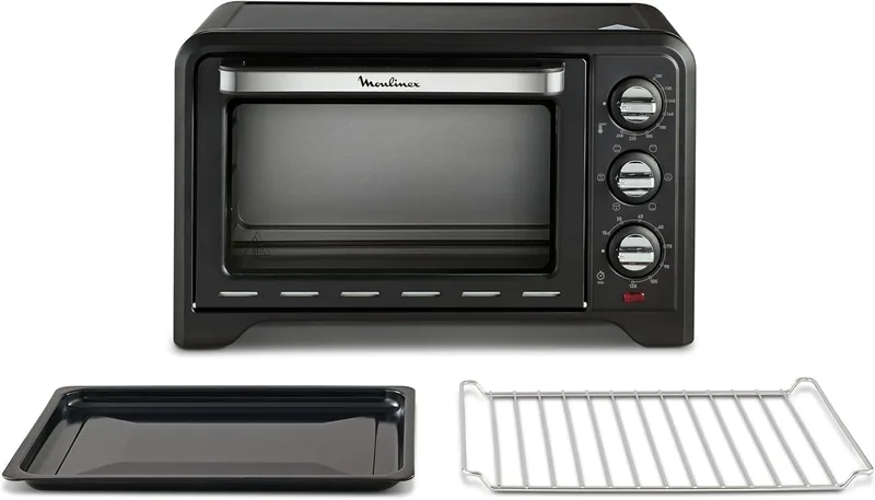 Moulinex ▫️ Optimo, Forno de convecção, Capacidade de 19 L, 6 modos de cozedura | Termóstato até 240 ºC, Temporizador até 120 min, Tabuleiro de cozedura e grelhas reversíveis, Compacto, OX4448