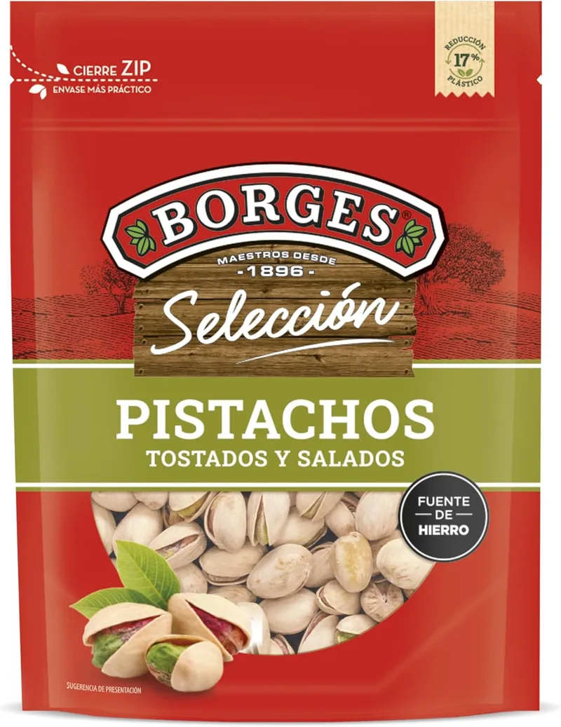 Borges ▫️ Pistácios Torrados com Sal na Medida Certa - Seleção - Elevado teor de vitamina B6 e E. Ricos em magnésio, ferro e cálcio - Frutos secos sem glúten - Embalagem de 130 gramas.