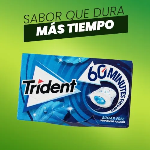 Trident ▫️ 60 Minutos Menta - Pastilhas elásticas sem açúcar com sabor a menta - Embalagem de 16 pacotes de 22 g 3