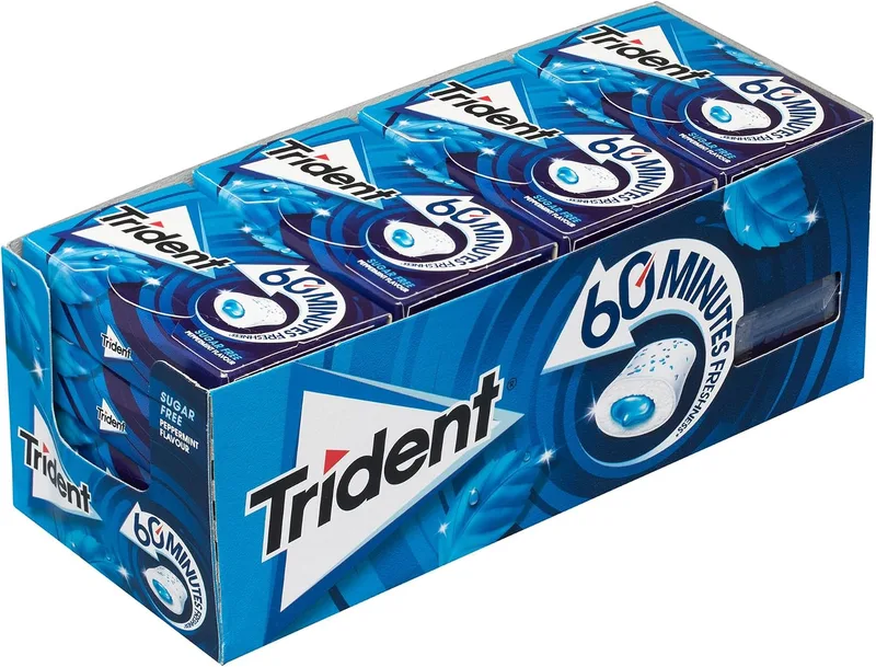 Trident ▫️ 60 Minutos Menta - Pastilhas elásticas sem açúcar com sabor a menta - Embalagem de 16 pacotes de 22 g
