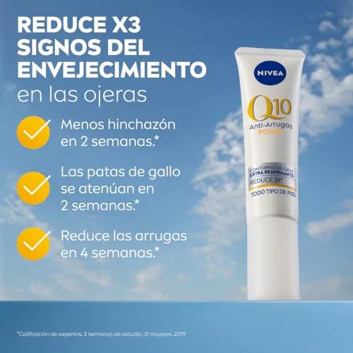 NIVEA ▫️ Q10 Anti-rugas Power - Contorno dos Olhos com Extra de Firmeza - Reduz olheiras, bolsas e pés de galinha - Q10 puro, creatina e ácido hialurónico - Clinicamente testado - Para todos os tipos de pele - 15 ml 2