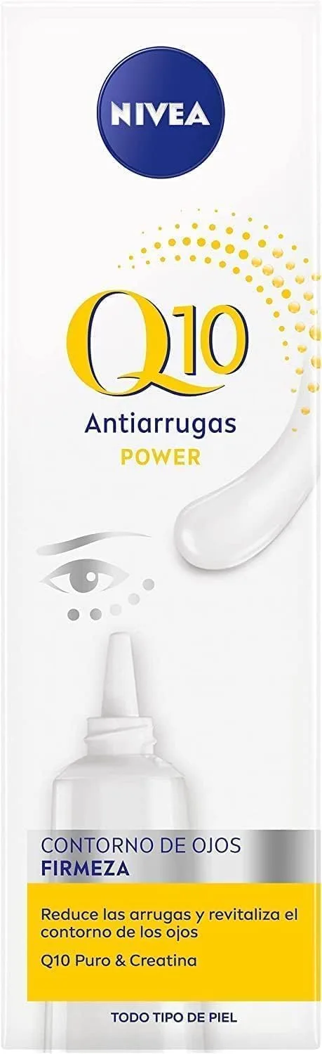 NIVEA ▫️ Q10 Anti-rugas Power - Contorno dos Olhos com Extra de Firmeza - Reduz olheiras, bolsas e pés de galinha - Q10 puro, creatina e ácido hialurónico - Clinicamente testado - Para todos os tipos de pele - 15 ml