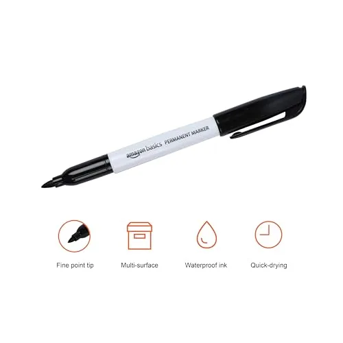 Amazon Basics ▫️ Marcadores permanentes, Preto, Embalagem de 12 3