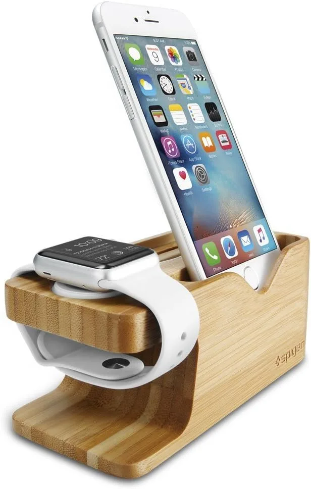 Spigen ▫️ Suporte de carregamento S370 compatível com Apple Watch Ultra 3/2/1, Séries 11/10/9/8/SE2/7/6/SE/5/4/3/2/1, com base estável e antiderrapante - Madeira