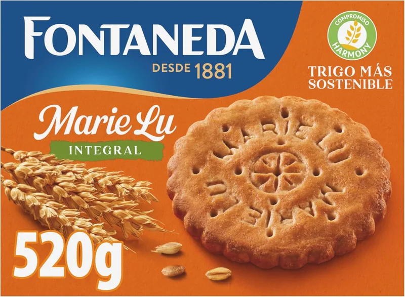 Fontaneda ▫️ Bolachas MarieLu Integrais, 65% de cereais, 520 g | Bolachas MarieLu Integrais elaboradas com cereais e ricas em fibra, ideais para o pequeno-almoço, lanches e receitas caseiras