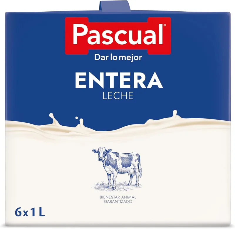 Pascual ▫️ Leche - Leite Integral - Bem-estar Animal - Embalagem 6 x 1L - Ideal para crianças e adultos, Produto Natural e Saudável