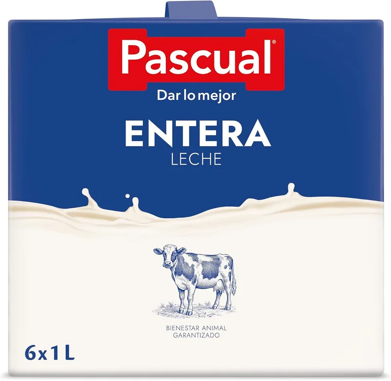 Pascual ▫️ Leite - Leite Gordo - Bem-estar Animal - Embalagem de 6 x 1 L - Ideal para crianças e adultos, produto natural e saudável