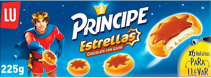 Principe ▫️ Estrellas Biscoitos em forma de estrela revestidos com chocolate de leite e creme de leite, 225g